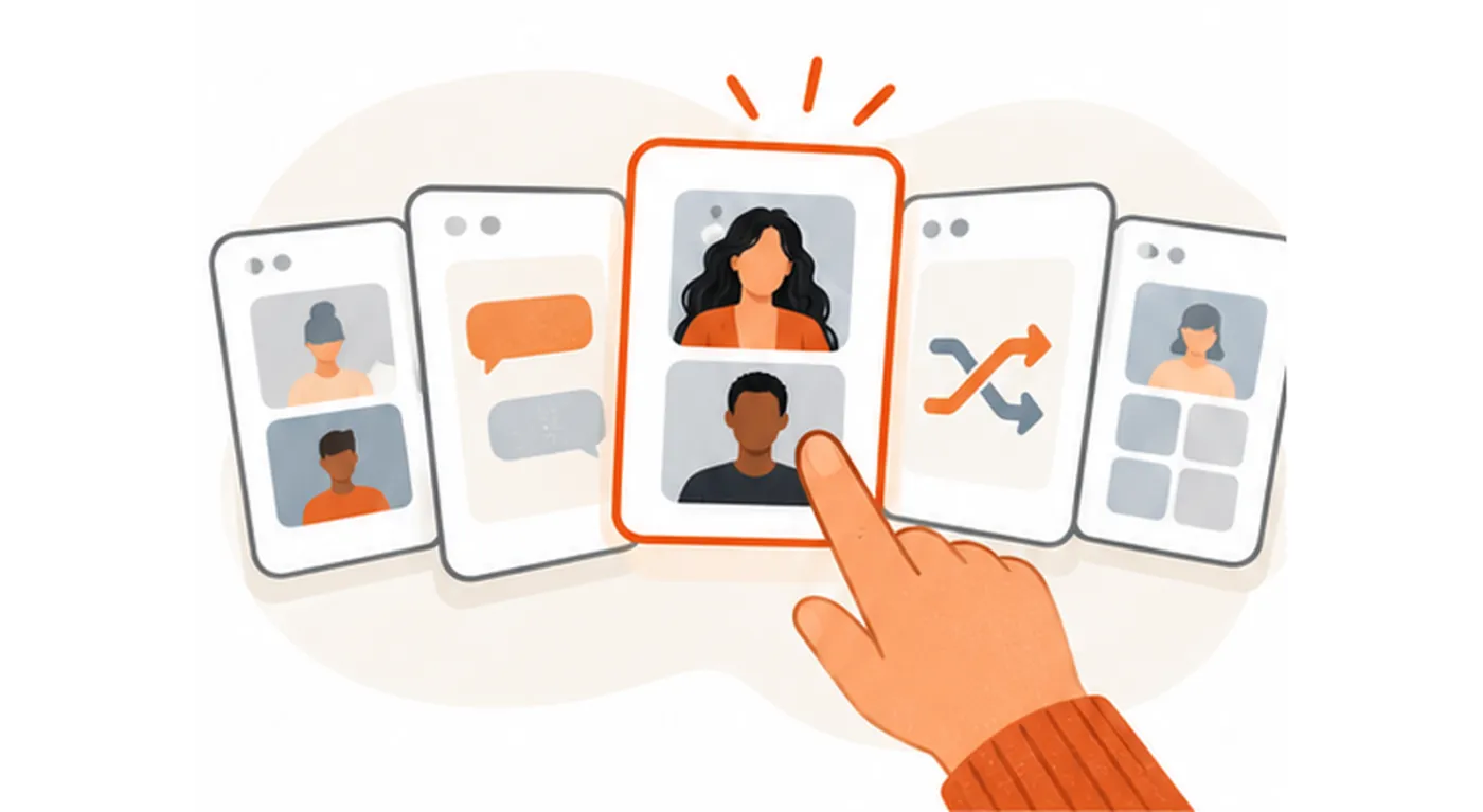 Choosing between OmeTV alternatives: several random video chat apps side by side, one picked