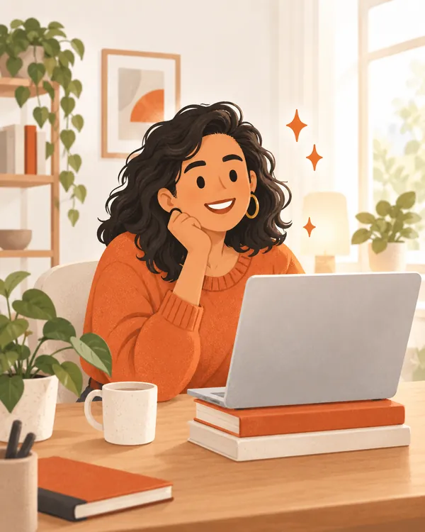 Illustration: good lighting for a random video chat, laptop raised to eye level with light in front of the face